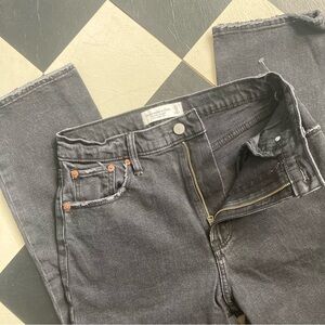 Abercrombie & Fitch The Ankle Straight Ultra High Rise Distressed Black Jeans